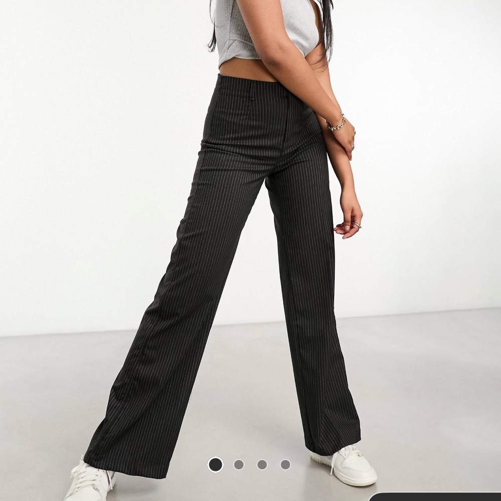 Bershka wide leg tailored pants in grey pinstripe